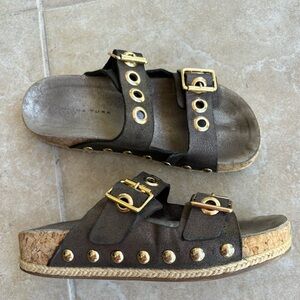 Adorable boho Tina Turk buckle grommet / studded sandals